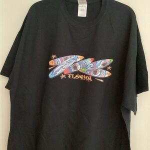 135. Gildan Black Tee with Colorful Shark Design NWOT